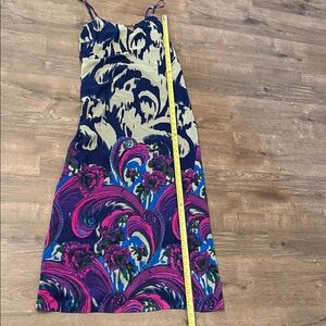 Single Navy Maxi Dress with Fuchsia & Purple Paisley Accents and back tie Size S